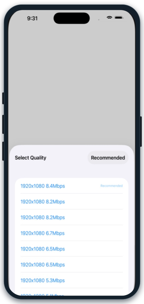 ALBA video quality selection on iPhone